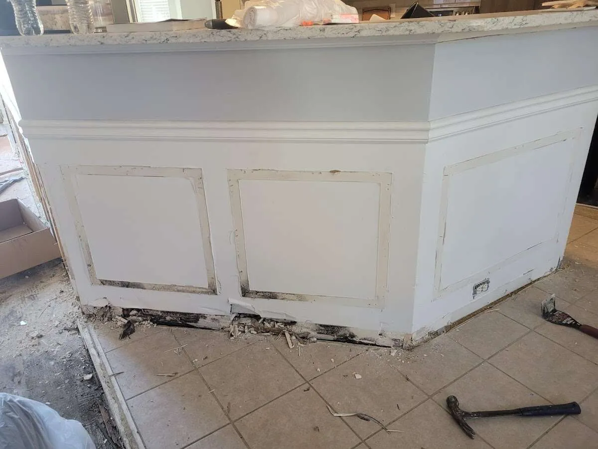 Water damage and mold on kitchen during Storm Damage Restoration in Ludington